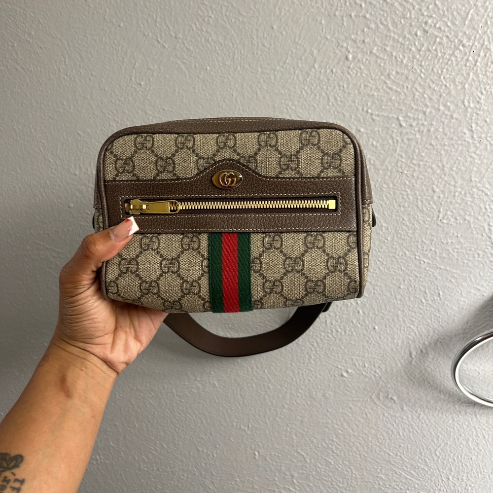 GG Supreme Monogram Web Small Ophidia Belt Bag 75 30 Dark Brown - Picture 2 of 5
